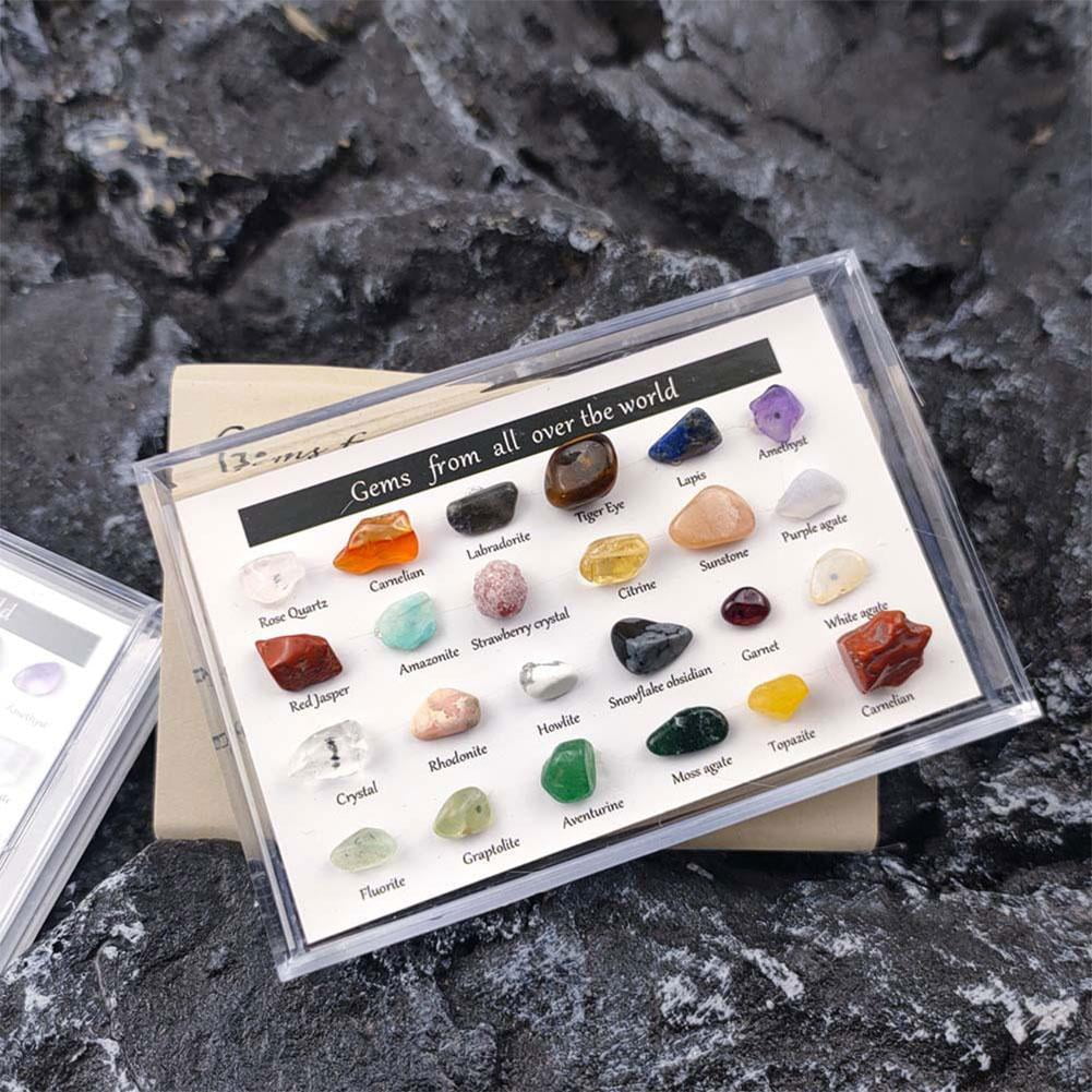 15/24 pcs Rock Gems In Collection Box Crystal Natural Mineral Gift DIY
