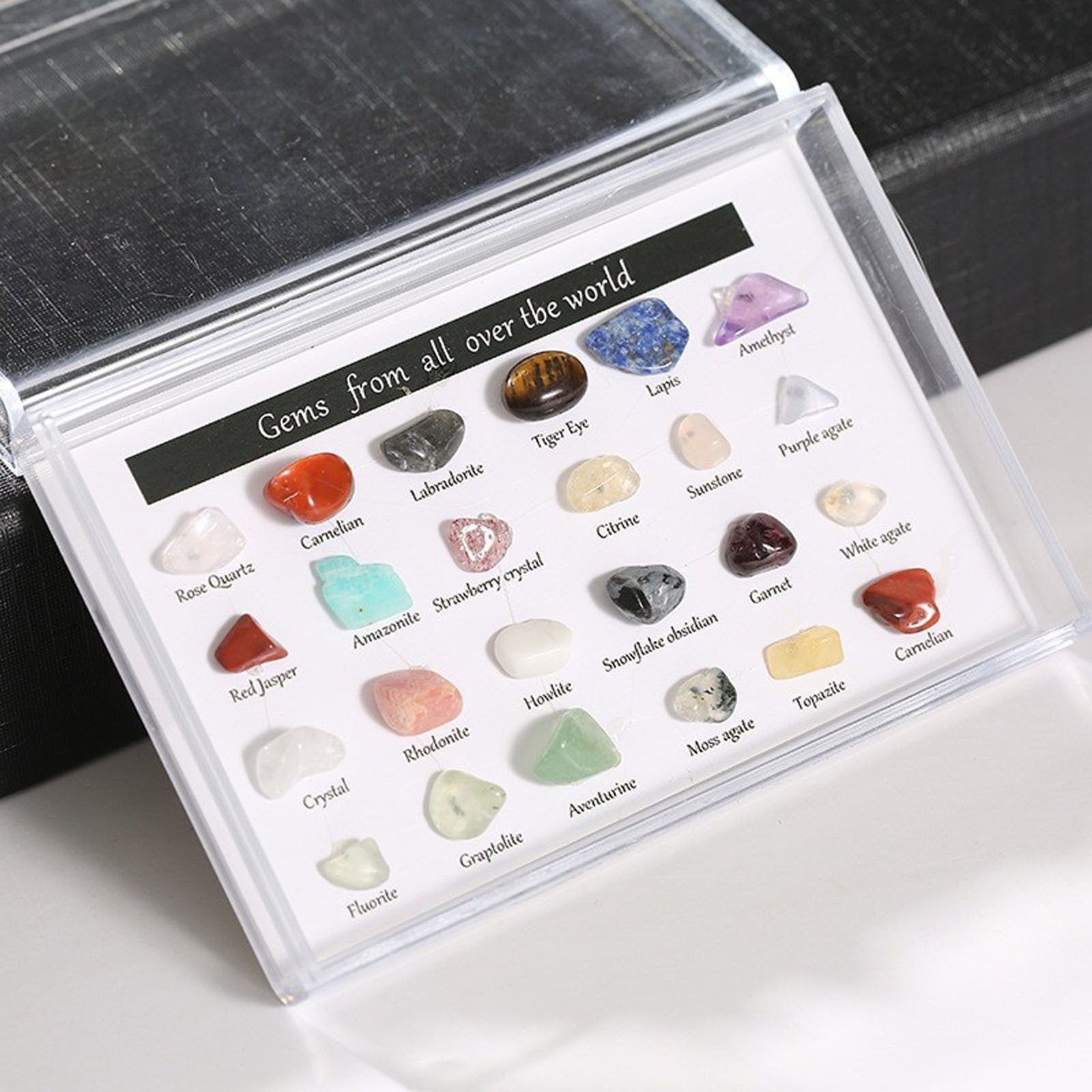 CasaChic 24-Kind Natural Crystal & Agate Specimens, Healing Energy Stones Decor, Semi-Precious Gemstone Collection for Home, Office & Spiritual Wellness