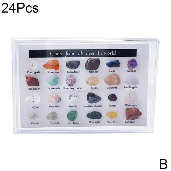 15/24 pcs Rock Gems In Collection Box Crystal Natural Mineral Gift DIY