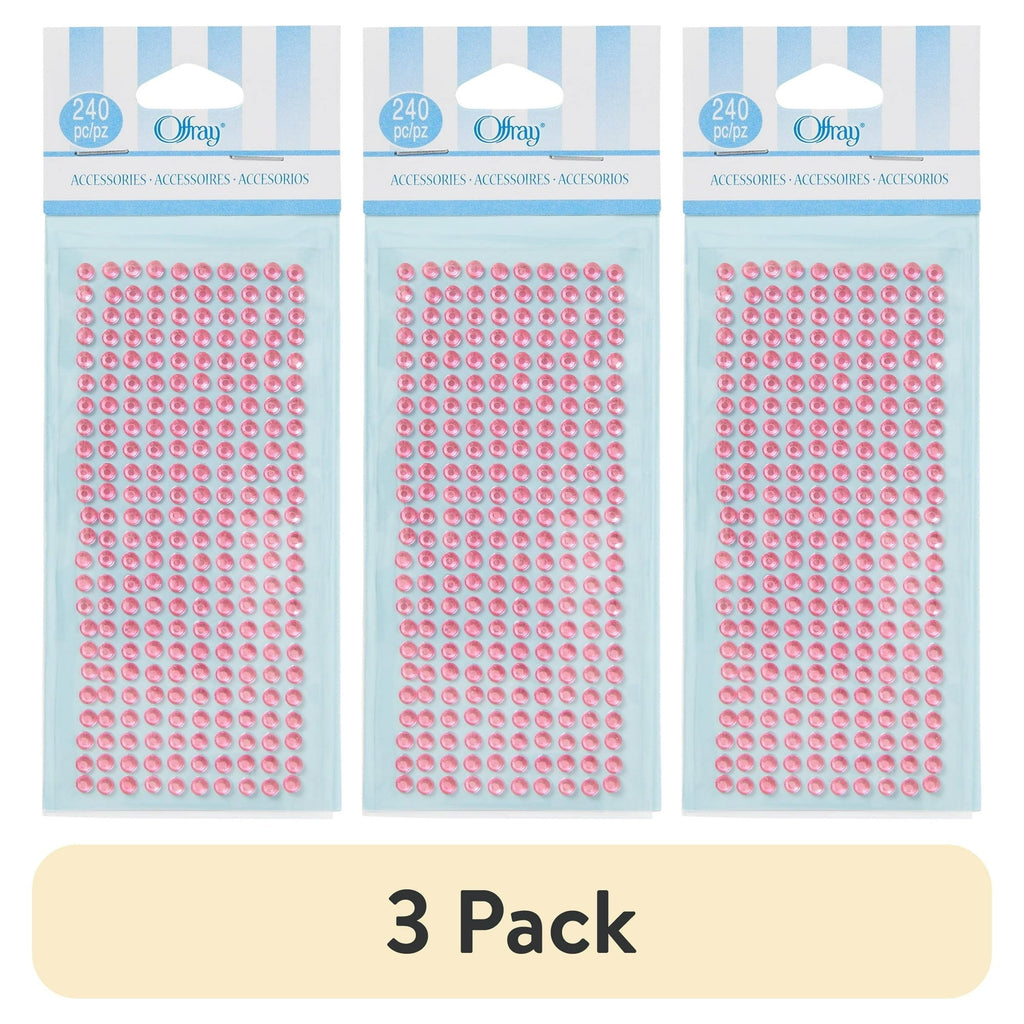 (3 pack) Offray Accessories 240 Single Loose Piece Pack Adhesive Pink Rhinestone Gem Embellishments