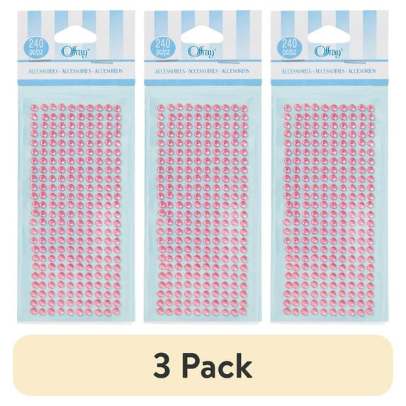(3 pack) Offray Accessories 240 Single Loose Piece Pack Adhesive Pink Rhinestone Gem Embellishments
