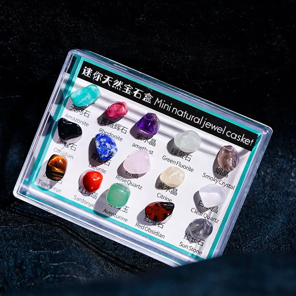 15/24 pcs Rock Gems In Collection Box Crystal Natural Mineral Gift DIY