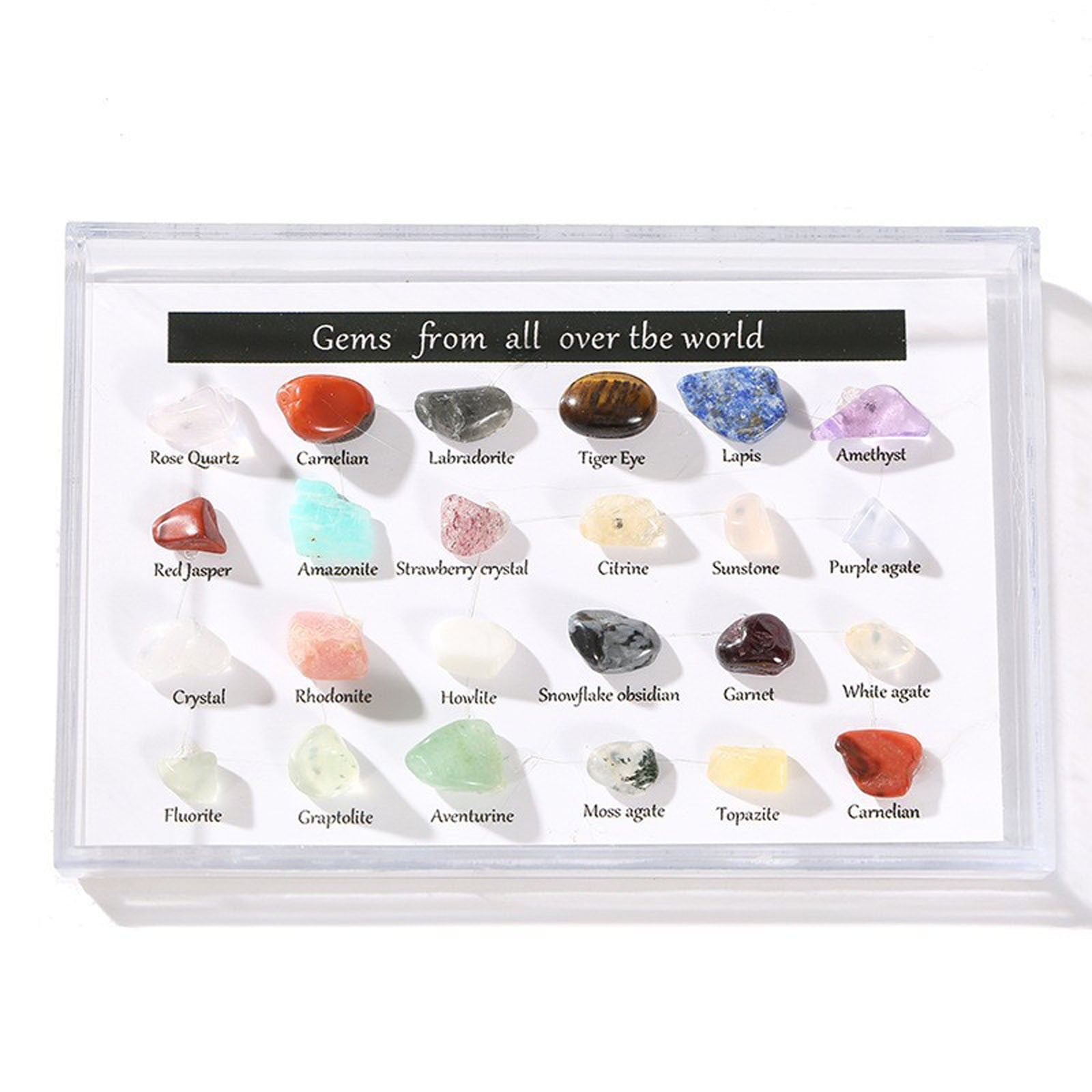 CasaChic 24-Kind Natural Crystal & Agate Specimens, Healing Energy Stones Decor, Semi-Precious Gemstone Collection for Home, Office & Spiritual Wellness