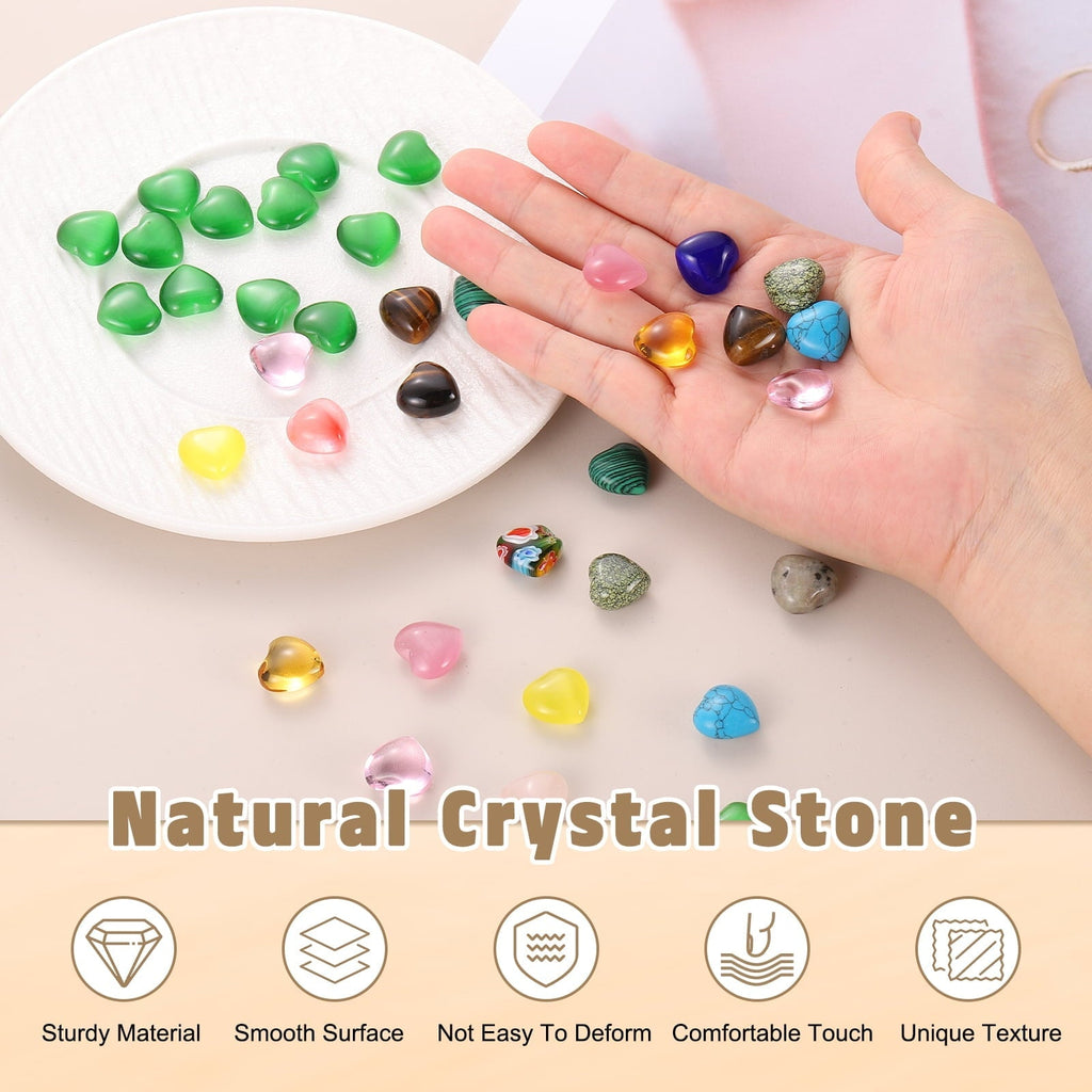 Uxcell 20Pcs Natural Heart Shaped Crystal Stone, 0.6 Inch 5/16" Thick Mini Polished Love Gemstone Crystal, Pocket Rock Engraved Worry Stones for Women Gift Meditation, Red Veins Stone