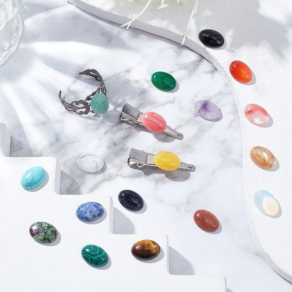 48pcs Oval Dyed Natural Agate Cabochons 14x10mm Flatback Semi-Precious Gemstones Cabochons 23 Colors Healing Quartz Chakra Crystal Stone for Jewelry Making 1 Box