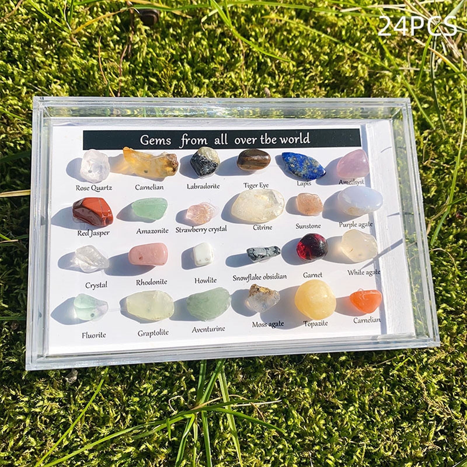 CasaChic 24-Kind Natural Crystal & Agate Specimens, Healing Energy Stones Decor, Semi-Precious Gemstone Collection for Home, Office & Spiritual Wellness