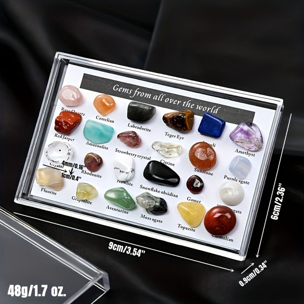 CasaChic 24-Kind Natural Crystal & Agate Specimens, Healing Energy Stones Decor, Semi-Precious Gemstone Collection for Home, Office & Spiritual Wellness