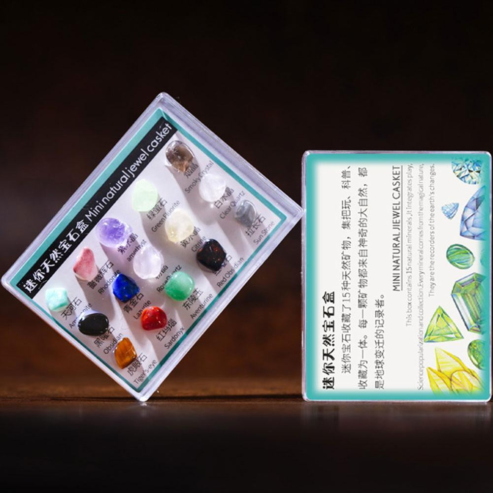 15/24 pcs Rock Gems In Collection Box Crystal Natural Mineral Gift DIY