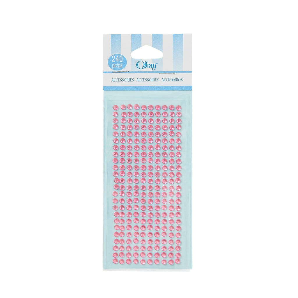 (3 pack) Offray Accessories 240 Single Loose Piece Pack Adhesive Pink Rhinestone Gem Embellishments