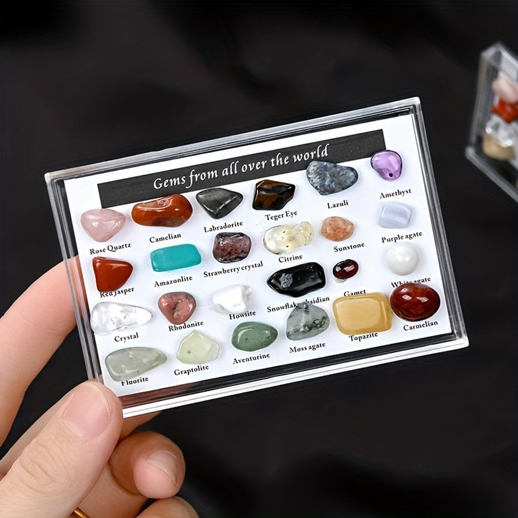 CasaChic 24-Kind Natural Crystal & Agate Specimens, Healing Energy Stones Decor, Semi-Precious Gemstone Collection for Home, Office & Spiritual Wellness