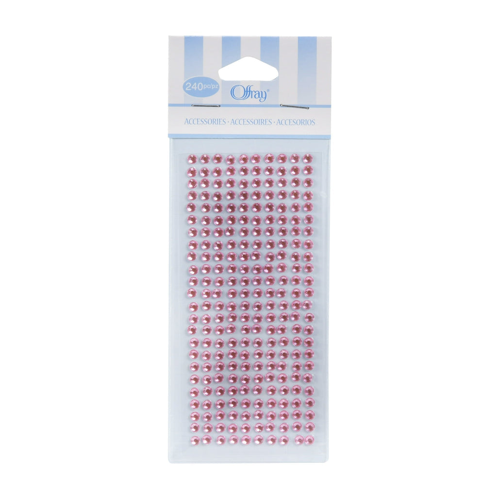 (3 pack) Offray Accessories 240 Single Loose Piece Pack Adhesive Pink Rhinestone Gem Embellishments