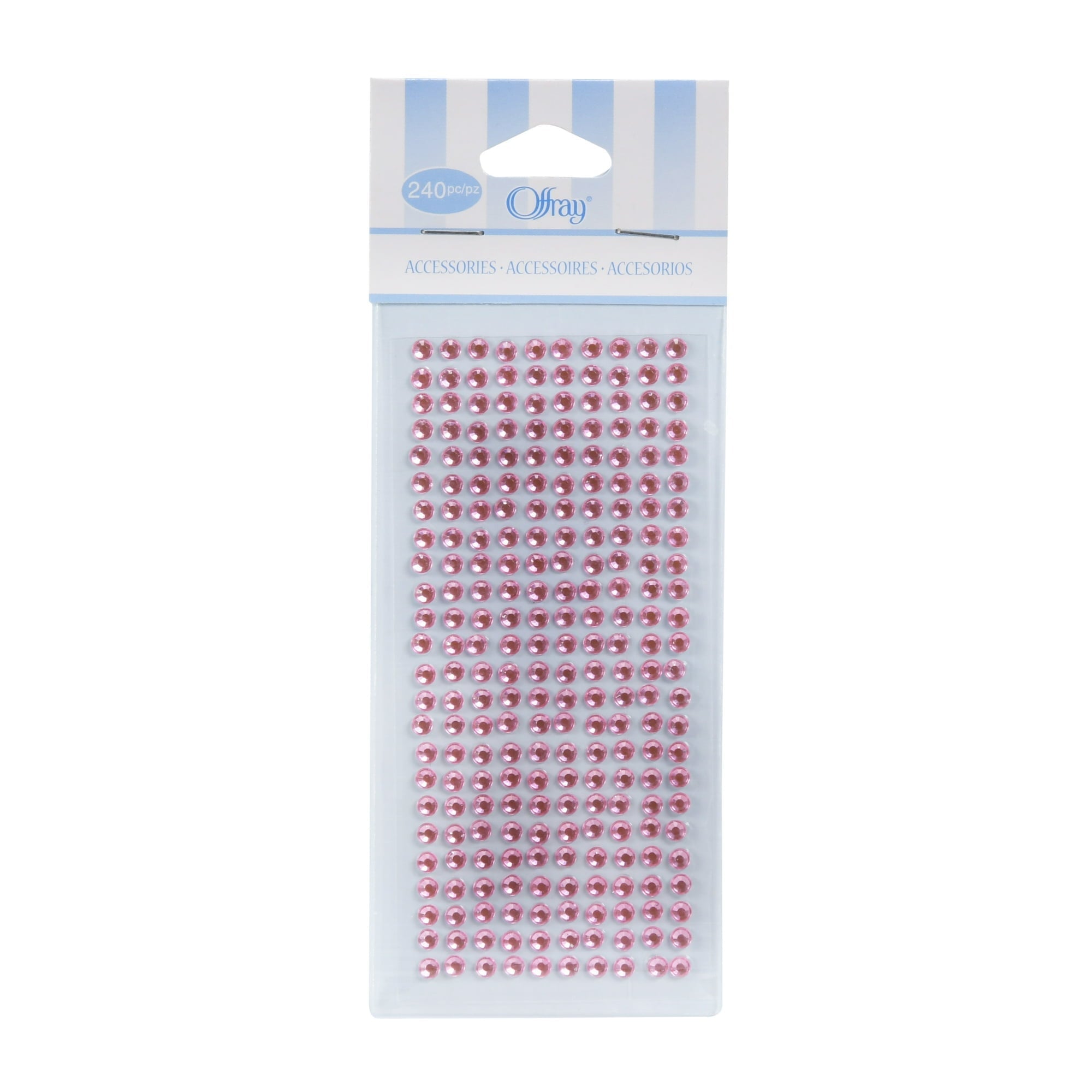 (3 pack) Offray Accessories 240 Single Loose Piece Pack Adhesive Pink Rhinestone Gem Embellishments